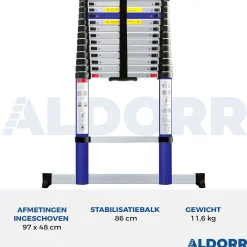 Telescopische Ladders|Brico Aldorr Home - Telescoopladder 3,80M - Met Stabilisatievoet En Soft Closing