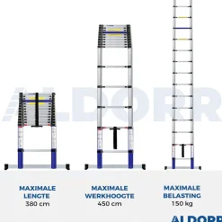 Telescopische Ladders|Brico Aldorr Home - Telescoopladder 3,80M - Met Stabilisatievoet En Soft Closing