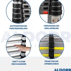Telescopische Ladders|Brico Aldorr Home - Telescoopladder 3,20M - Met Stabilisatievoet En Soft Closing