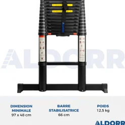 Telescopische Ladders|Brico Aldorr Professional - Telescoopladder 3,80M - Telescopische Stabilisatie Balk - Optigrip™