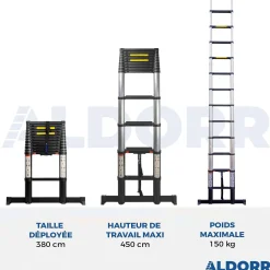 Telescopische Ladders|Brico Aldorr Professional - Telescoopladder 3,80M - Telescopische Stabilisatie Balk - Optigrip™