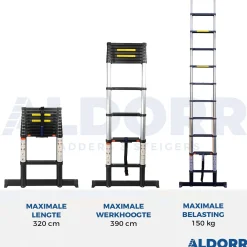 Telescopische Ladders|Brico Aldorr Professional - Telescoopladder 3,20M - Met Optigrip™ En Extra Brede Treden