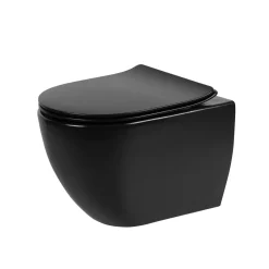 Wandclosetten|Brico Aquavive Hangtoilet Mazaro Mat Zwart | Soft-Close Toiletzitting | Randloos Toiletpot