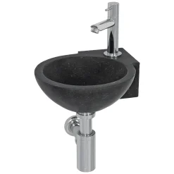 Toiletfonteinen|Brico Aquazuro Hoekfonteinset Diveria Natuursteen Zwart 27Cm