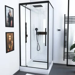 Douchecabines|Brico Aurlane Douchecabine Indus2 90X90X215Cm Vierkant Zwart/Wit