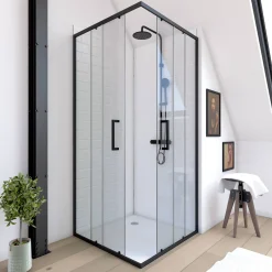 Douchedeuren|Brico Aurlane Douchedeuren Factory Vierkant 90X90X200Cm Zwart