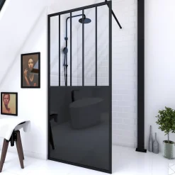 Douchewanden & Inloopdouches|Brico Aurlane Douchewand Black Indus 90X200Cm 5Mm Zwart