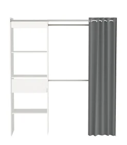 Meubelen|Brico Belfurn Uitschuifbare Dressingkast Chicago Met Gordijn Wit