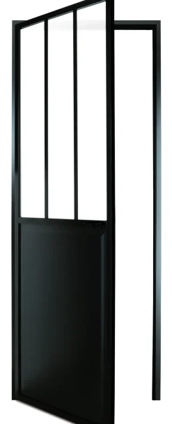 Brico Binnendeur Atelier Rechtsdraaiend Zwart Aluminium Mat Glas 211,5X93Cm- Binnendeuren
