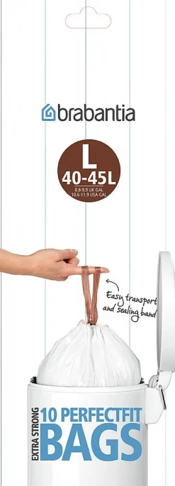 Vuilnisbakken|Brico Brabantia Afvalzak Perfectfit L Wit 45L 10 Stuks