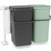 Vuilnisbakken|Brico Brabantia Inbouwemmer Sort&Go 2X16L Jade Groen/Donkergroen