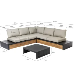 Brico Central Park Hoekbank Loungeset Cassis Zwart Hout- Loungesets