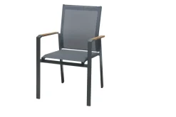 Brico Central Park Tuinstoel Limoux Stapelbaar Antraciet Textileen/Teakhout- Tuinstoelen