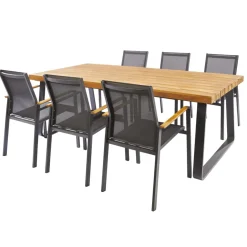 Brico Central Park Tuinstoel Limoux Stapelbaar Antraciet Textileen/Teakhout- Tuinstoelen