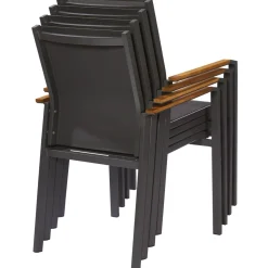 Brico Central Park Tuinstoel Limoux Stapelbaar Antraciet Textileen/Teakhout- Tuinstoelen
