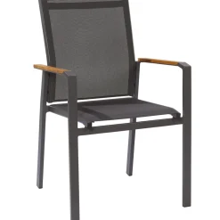 Brico Central Park Tuinstoel Limoux Stapelbaar Antraciet Textileen/Teakhout- Tuinstoelen