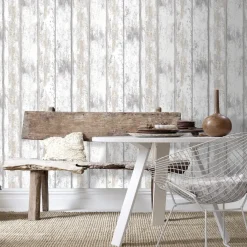 Brico Decomode Vliesbehang Hout Wit- Vliesbehang