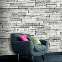Brico Decomode Vliesbehang Stones Lichtgrijs- Vliesbehang