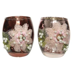 Kerstdecoratie|Brico Decoris Theelichthouder Glas Bloemenpatroon 9Cm 1St