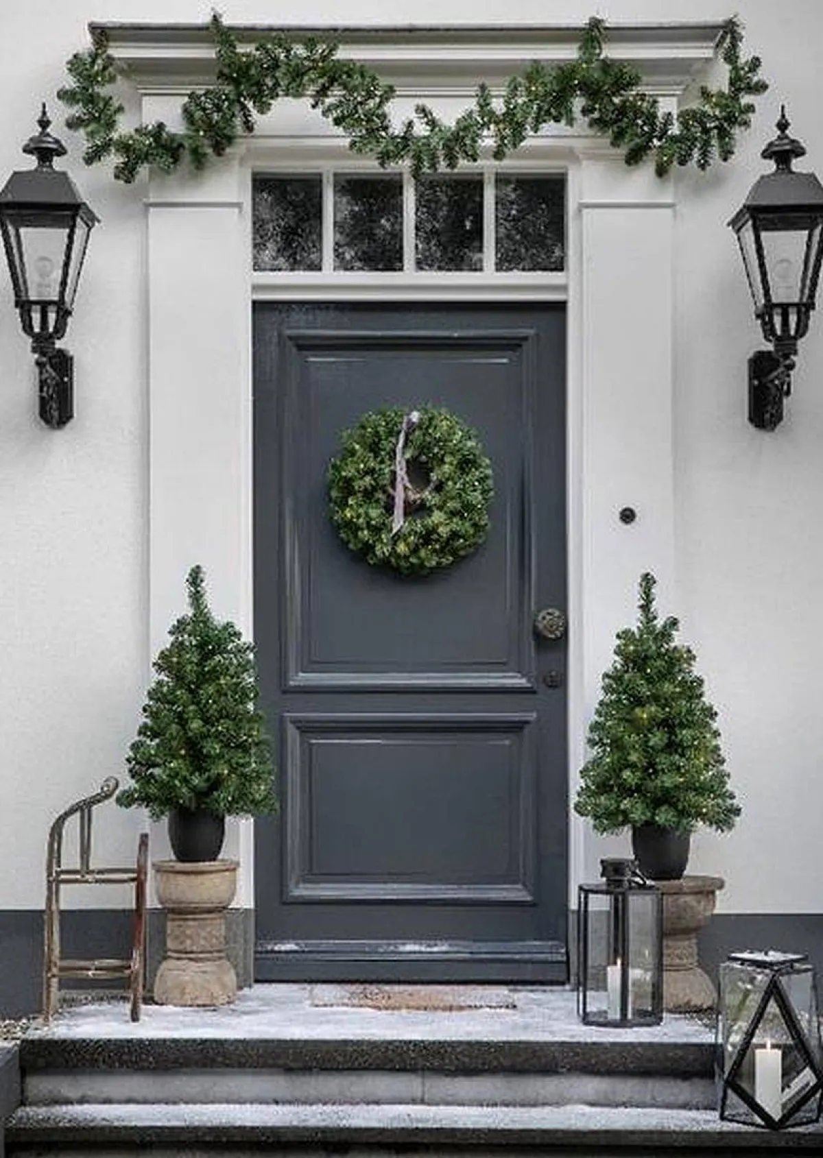 Kunstkerstbomen|Brico Decoris Voordeurset 2X Mini Kunstkerstboom Met Verlichting 90Cm + Krans En Slinger