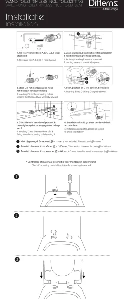 Wandclosetten|Brico Differenz Hangtoilet Mat Zwart | Soft-Close & Quick Release Toiletzitting |Randloos Toiletpot
