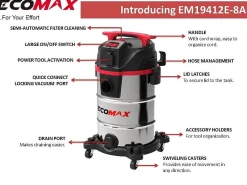 Bouwstofzuigers|Brico Ecomax Stofzuiger Nat-Droog M Class Lite Rvs 30 Liter