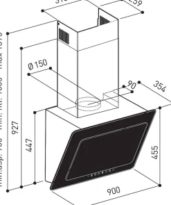 Dampkappen|Brico Electrum Verticale Wandafzuigkap 90Cm Dhpr93008Blg Zwart