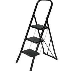 Huishoudladders|Brico Escalo Huishoudladder Escalo 'Color Step' Gelakt Zwart Staal 3 Treden