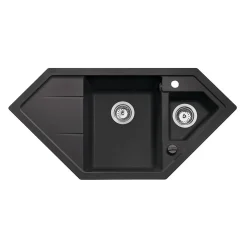 Keukenbladen & Spoelbakken|Brico Essebagno Hoekspoelbak Astral Zwart 1,5 Bak 100X50Cm