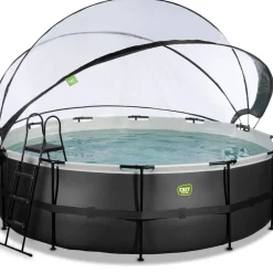 Brico Exit Black Leather Opzetzwembad Met Overkapping En Zandfilter- En Warmtepomp Zwart O450X122Cm- Opzetzwembaden Met Pomp