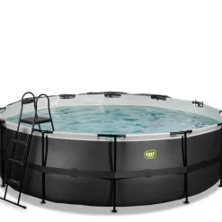 Brico Exit Black Leather Opzetzwembad Met Overkapping En Zandfilter- En Warmtepomp Zwart O450X122Cm- Opzetzwembaden Met Pomp