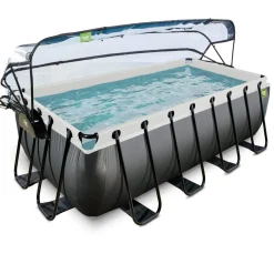 Brico Exit Black Leather Opzetzwembad Met Overkapping En Zandfilter- En Warmtepomp Zwart 400X200X122Cm- Opzetzwembaden Met Pomp