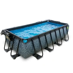 Brico Exit Stone Opzetzwembad Met Overkapping En Zandfilter- En Warmtepomp Grijs 400X200X100Cm- Opzetzwembaden Met Pomp