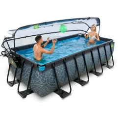 Brico Exit Stone Opzetzwembad Met Overkapping En Zandfilter- En Warmtepomp Grijs 400X200X100Cm- Opzetzwembaden Met Pomp