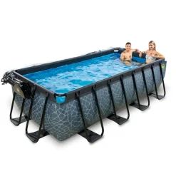 Brico Exit Stone Opzetzwembad Met Overkapping En Zandfilter- En Warmtepomp Grijs 400X200X100Cm- Opzetzwembaden Met Pomp