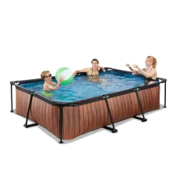 Brico Exit Wood Opzetzwembad Met Overkapping En Filterpomp Bruin 300X200X65Cm- Opzetzwembaden Met Pomp