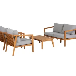 Brico Exotan Loungeset Fauteuil/Bank/Tafel - Teak - Grijs - Set Van 4- Loungesets
