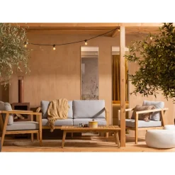 Brico Exotan Loungeset Fauteuil/Bank/Tafel - Teak - Grijs - Set Van 4- Loungesets