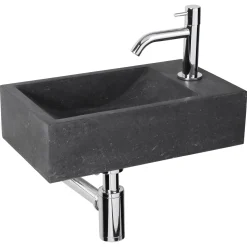 Toiletfonteinen|Brico Fonteinset Parta Bombai Black Natuursteen Wasbak 40 X 23 X 11 Cm
