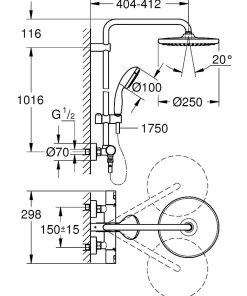 Douchesets|Brico Grohe Regendoucheset Vitalio Start System 250Mm Met Thermostatische Mengkraan Zwart