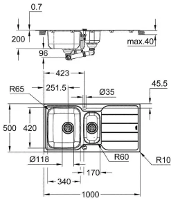 Keukenbladen & Spoelbakken|Brico Grohe Spoelbak K500 Met Druiprek 970X500Mm Rvs