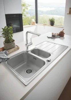 Keukenbladen & Spoelbakken|Brico Grohe Spoelbak K500 Met Druiprek 970X500Mm Rvs