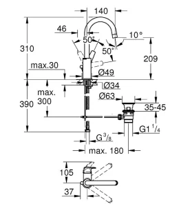 Keukenkranen|Brico Grohe Wastafelmengkraan Start Flow L-Size Chroom