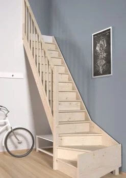 Brico Handystairs Open Kwartslagtrap "Vega80" - Links - 280 Cm Hoog - 13 Grenen Treden - Met Leuning- Zoldertrappen