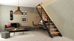 Brico Handystairs Rechte Trap "Synth" - Trap Van Zwart Metaal Met Grenen Treden - Hoogte 856 - 1066Mm- Zoldertrappen