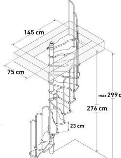 Brico Handystairs Ruimtebesparende Spiltrap "Radius" - 140X70 Cm - 299 Cm Hoog - 12 Beuken Treden - Zwart- Zoldertrappen
