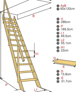 Brico Handystairs Steektrap "Fichte" - 55Cm Breed - Hoogte 286Cm - 12 Treden Van Grenen - Met Leuning- Zoldertrappen