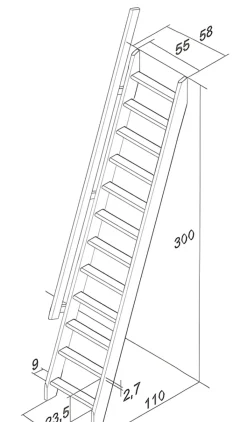 Brico Handystairs Uitschuifbare Steektrap "Montreal" - Hoogte 300Cm - 12 Treden Van Beuken - Met Leuning- Zoldertrappen