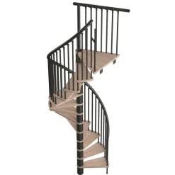 Brico Handystairs Wenteltrap "Spirale" - Diameter 120Cm - Hoogte 309Cm - 12 Beuken Treden - Zwart Staal- Zoldertrappen