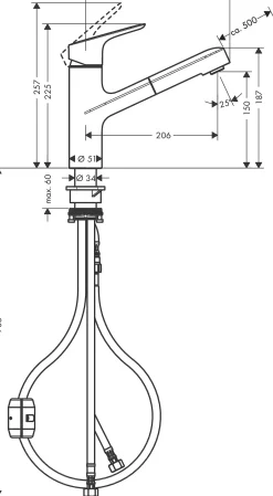 Keukenkranen|Brico Hansgrohe Keukenmengkraan Focus M43 200 Met Uittrekbare Handdouche Metaal Geborsteld